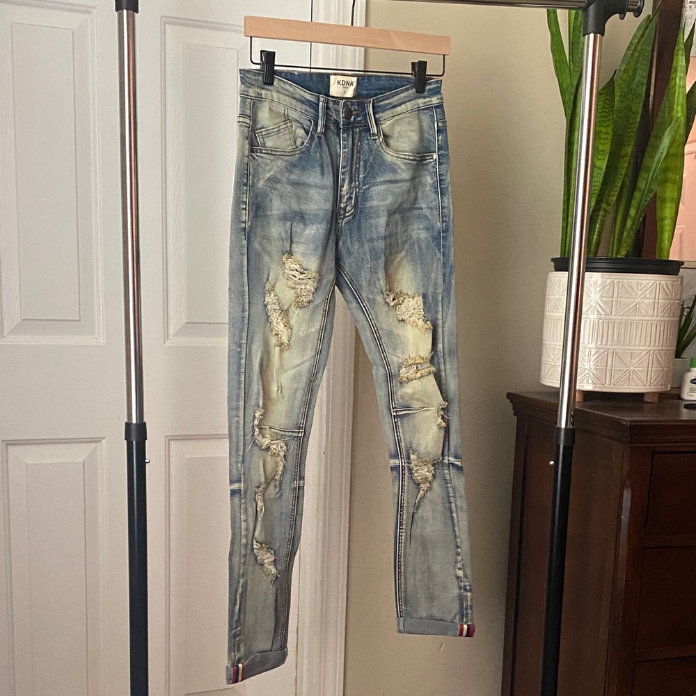 Stylish Men's Distressed Skinny Jeans - Blue